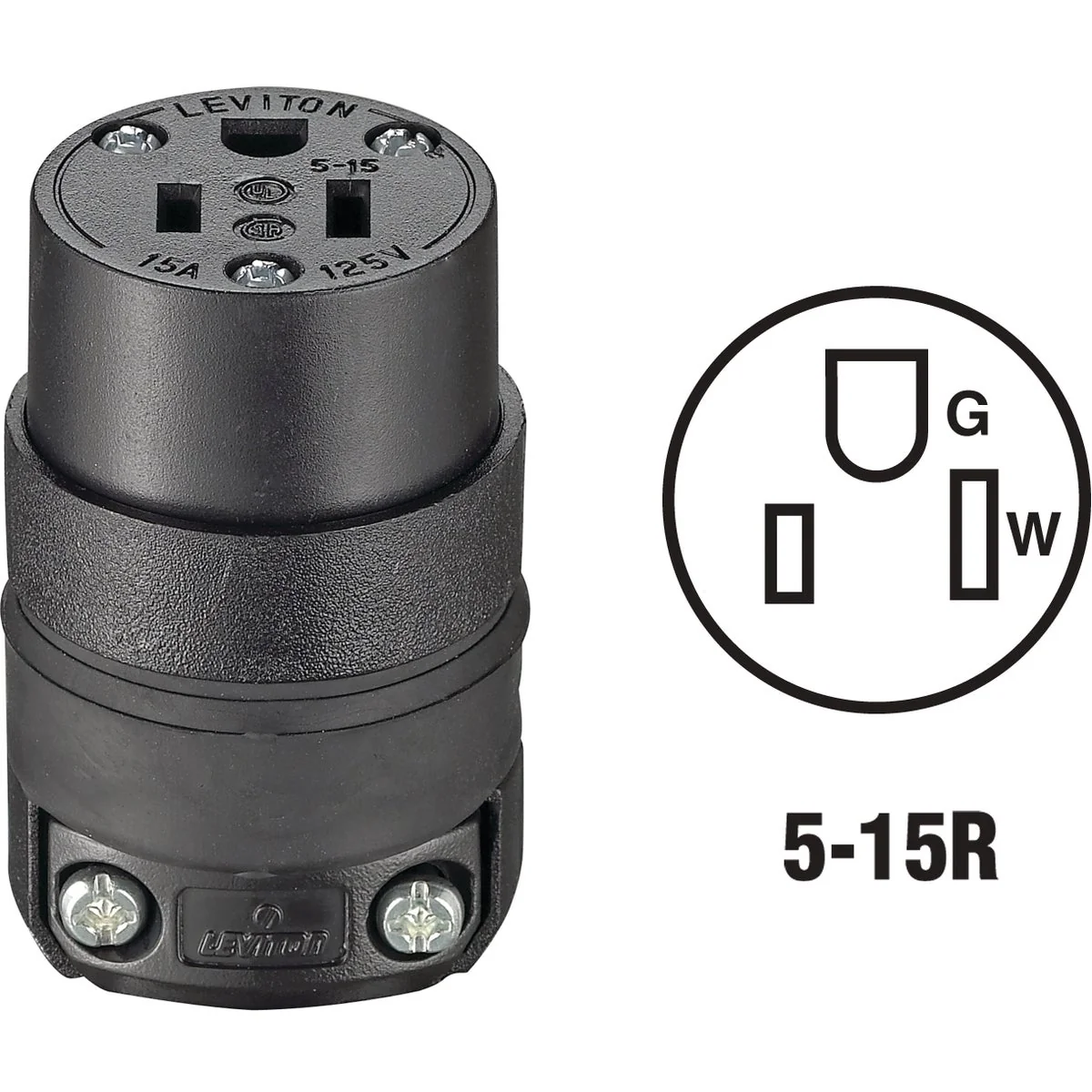 High-Quality Leviton 15A 125V 3-Wire 2-Pole Rough Use Cord Connector Superior