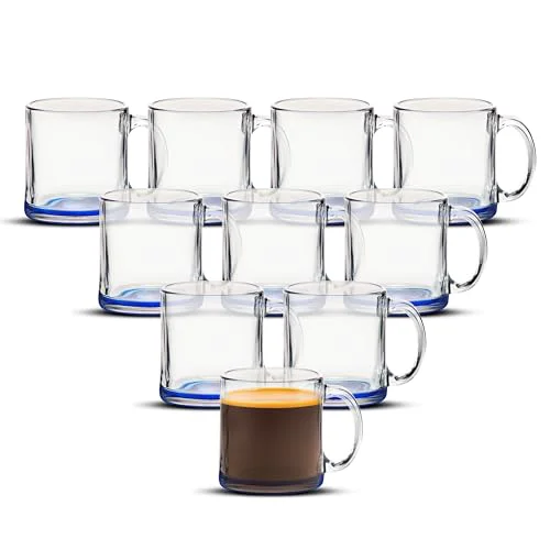 Exceptional Clear Glass Coffee Mugs 13 oz. Set of 10 10 Count Safe