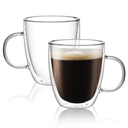 Carefully Designed Large Double Wall Glass Coffee Mug 17 oz 2 Count Easy-to-Use