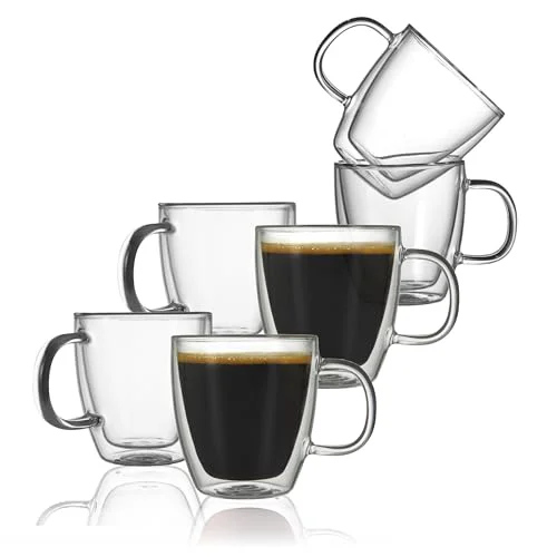 Convenient Insulated Espresso Glass Mugs 5.4oz 6 Count Certified