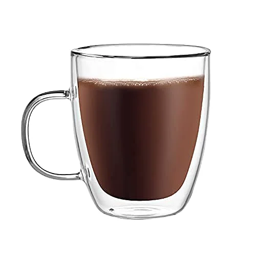 Natural Large Double Wall Glass Coffee Mug 17 oz Comfortable