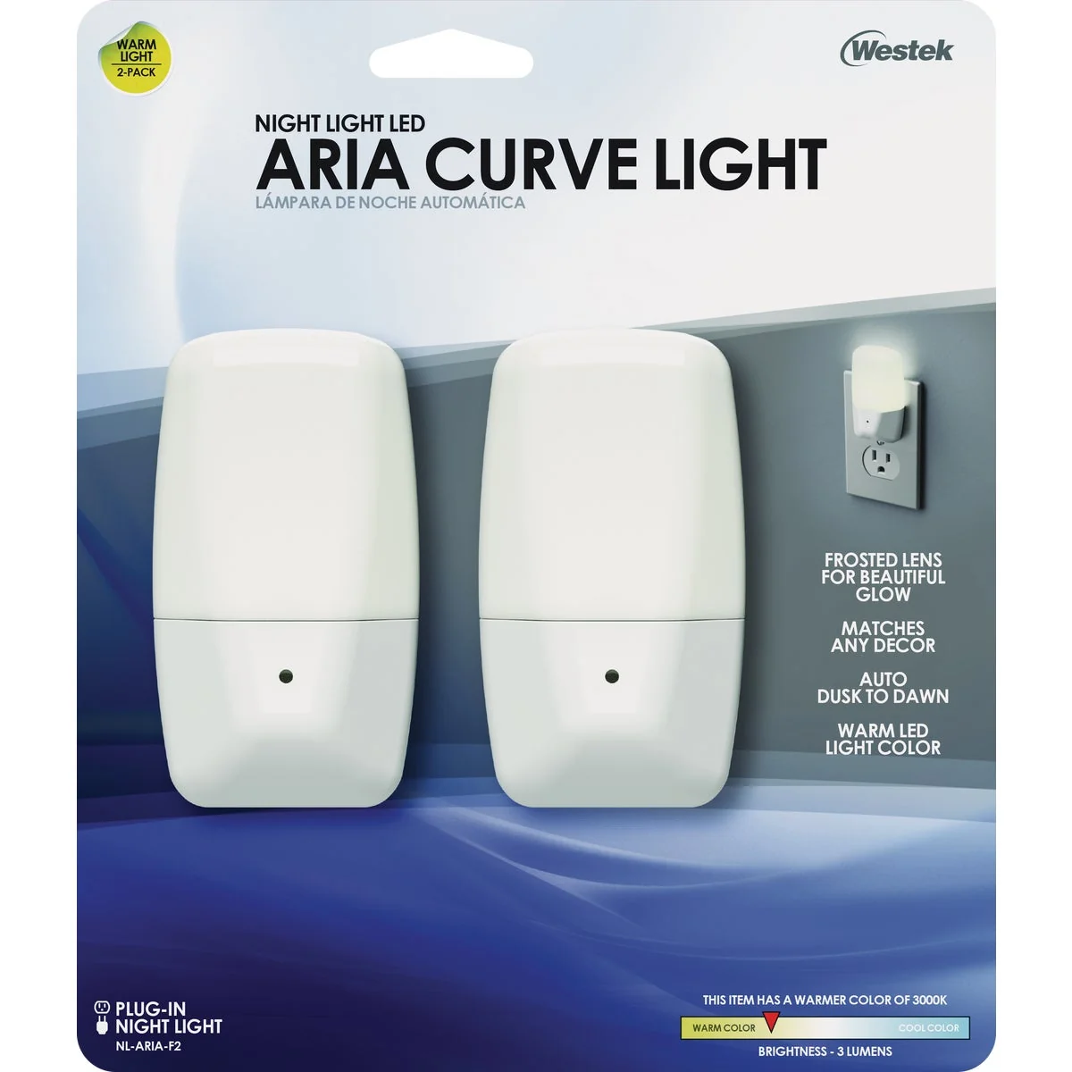 Genuine Westek Aria White Dusk To Dawn LED Night Light 2-Pack Smooth