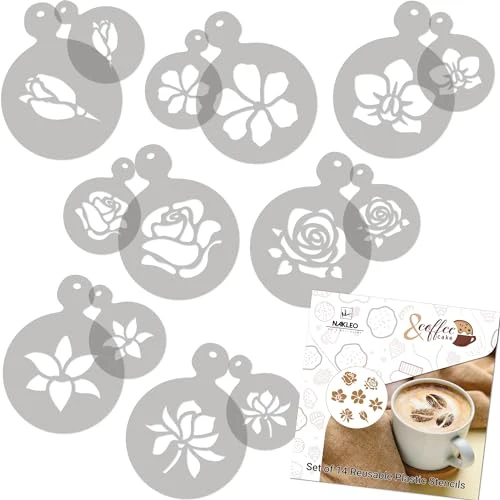 Advanced Coffee Stencils and Cookies Decoration 14Pcs 2.8 x2.8 and 4.3 x4.3 14 Count Exceptional