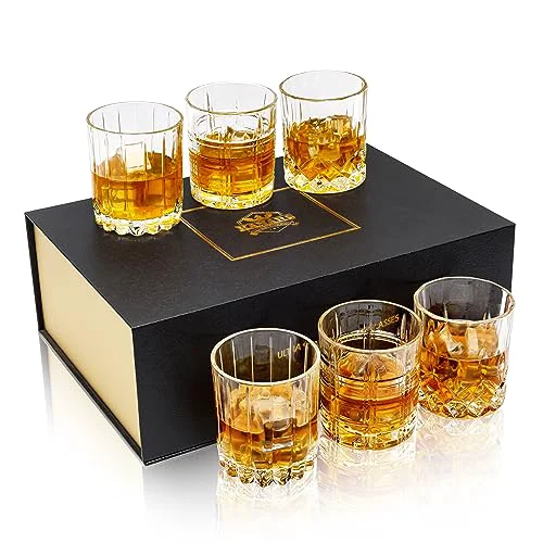Genuine Crystal Whiskey Glasses Mixed 10 Oz Scotch Glasses Set of 6 6 Count Trendy