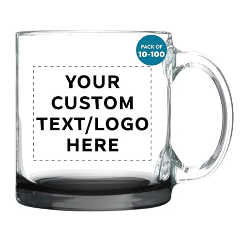 Contemporary Custom Clear Glass Coffee Mugs 13 oz. Set of 10 100 Count Authentic