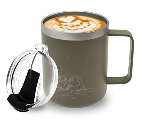 Convenient 12 oz Insulated Coffee Mug with Handle Lid Green
