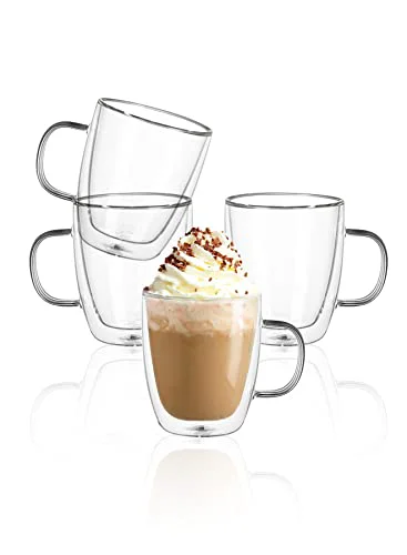 Expertly Made 12.5oz Borosilicate Glass Coffee Mugs Set of 4 4 Count Verified