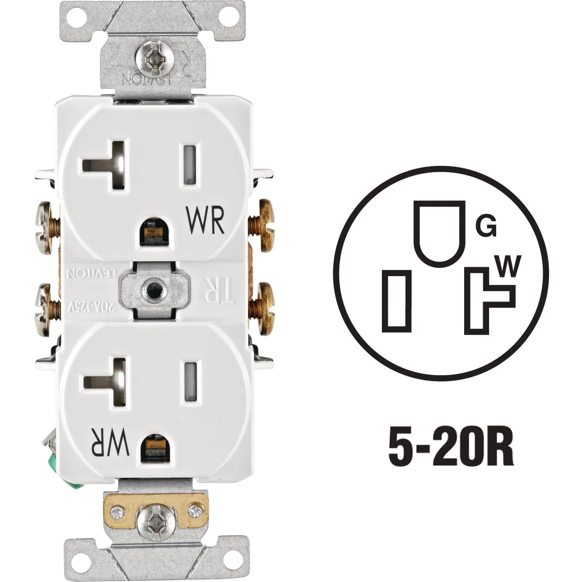 Enhanced Leviton 20A White Tamper Weather Resistant Commercial Grade 5-20R Duplex Outlet Efficient
