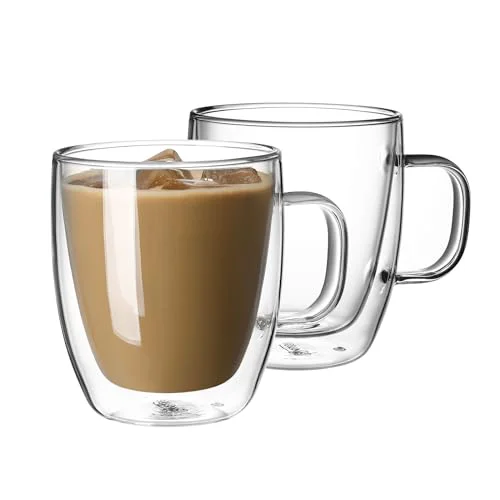 Minimalist 12.5 oz Double Wall Glass Coffee Mugs Set of 2 2 Count Powerful
