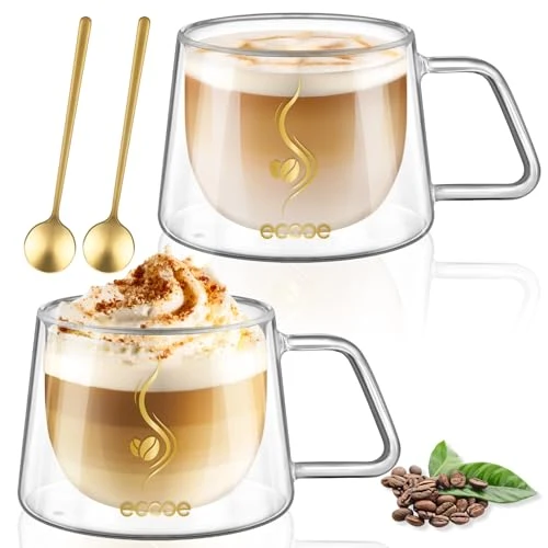 Fast Double Walled Glass Coffee Mug 12oz Cappuccino Latte Cups Set of 2 2 Count Clean