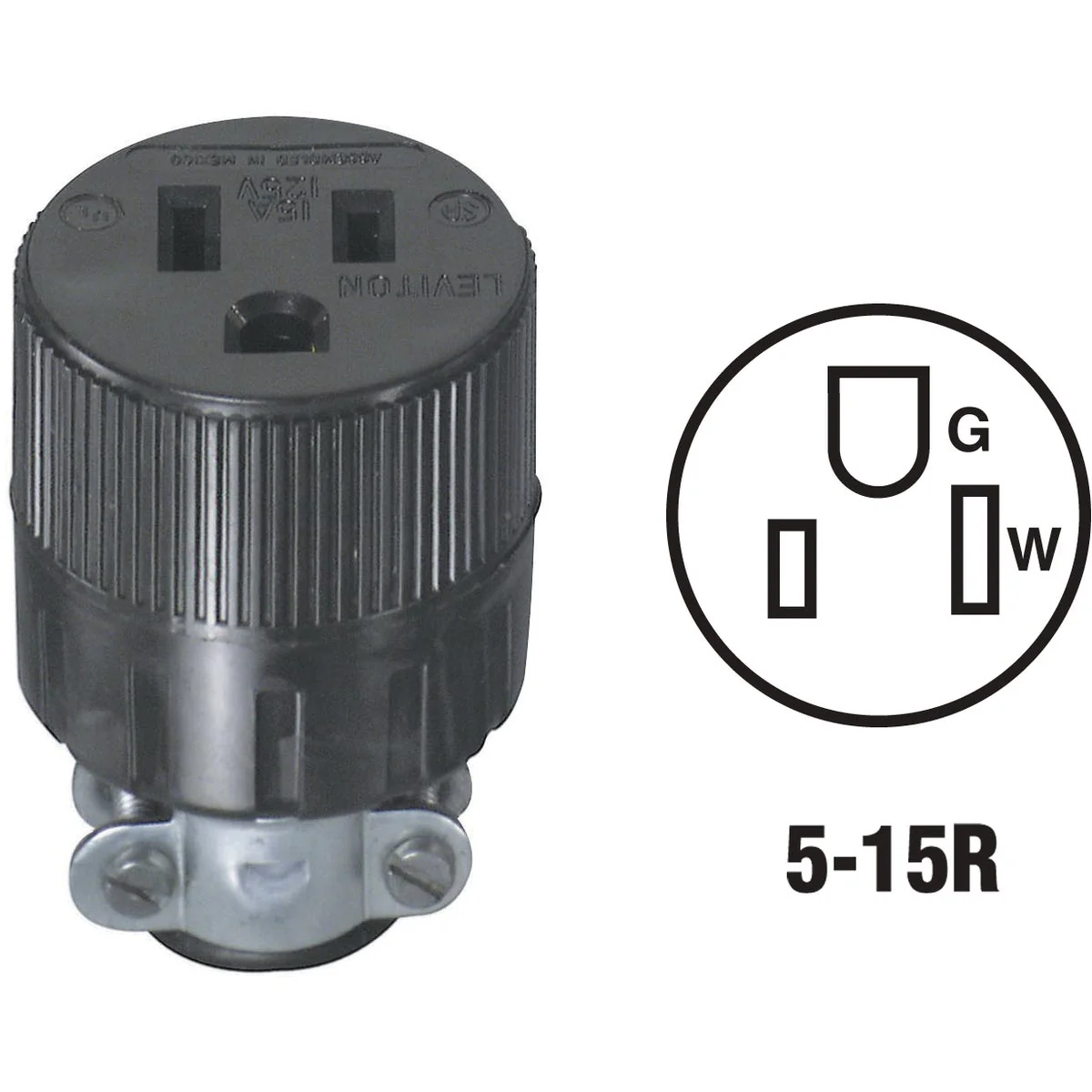 Traditional Leviton 15A 125V 3-Wire 2-Pole Round Cord Connector Selected