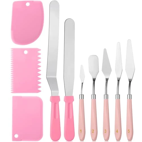 Specialty 10 Pcs cake spatula set Decorating Kit Baking Supply Accessories Tools for Beginners and Pros Includes 2 Frosting Straight Angled Spatula 3 Icing Smoother Scrapers 5 Pieces Cream tools 10 Count Efficient