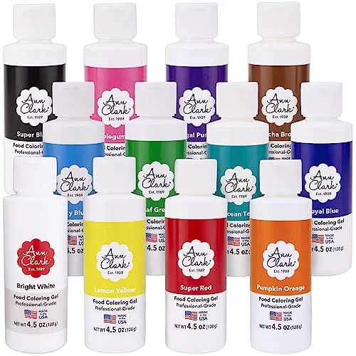 Advanced Ann Clark Food Coloring Gel Large 4.5 oz Bottles 12 Color Set Made in USA 54 Fl Oz Smooth