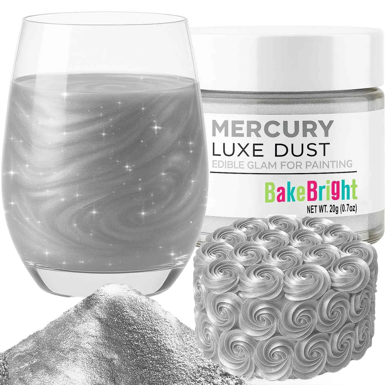 Prestigious Bulk 20g Silver Luster Dust Edible Glitter for Cocktails Premium Edible Silver Luster Dust for Cake Decorations – Edible Glitter for Drinks Cupcakes Cookies Cakes Food Paint Convenient