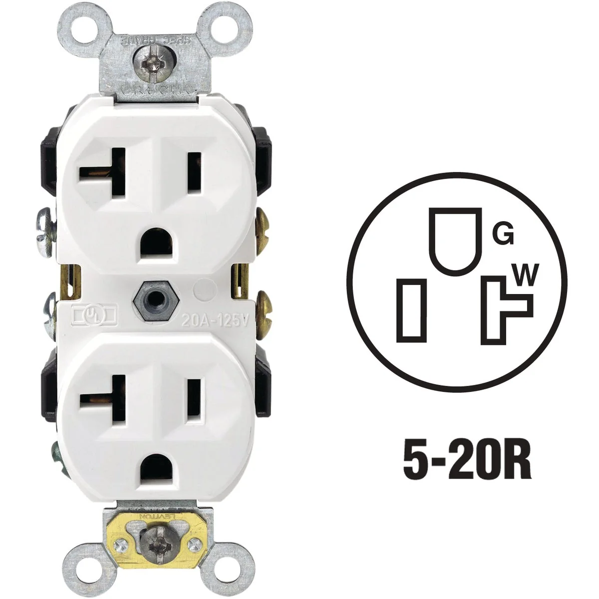 Luxury Leviton 20A White Heavy-Duty 5-20R Duplex Outlet Breathable