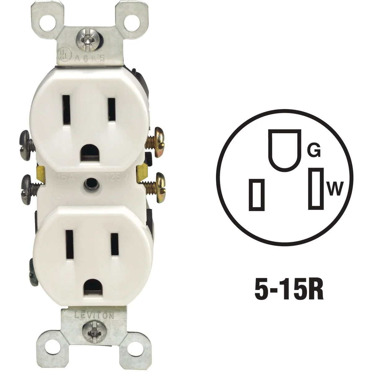 Crafted Leviton 15A White Shallow Grounded 5-15R Duplex Outlet Lightweight
