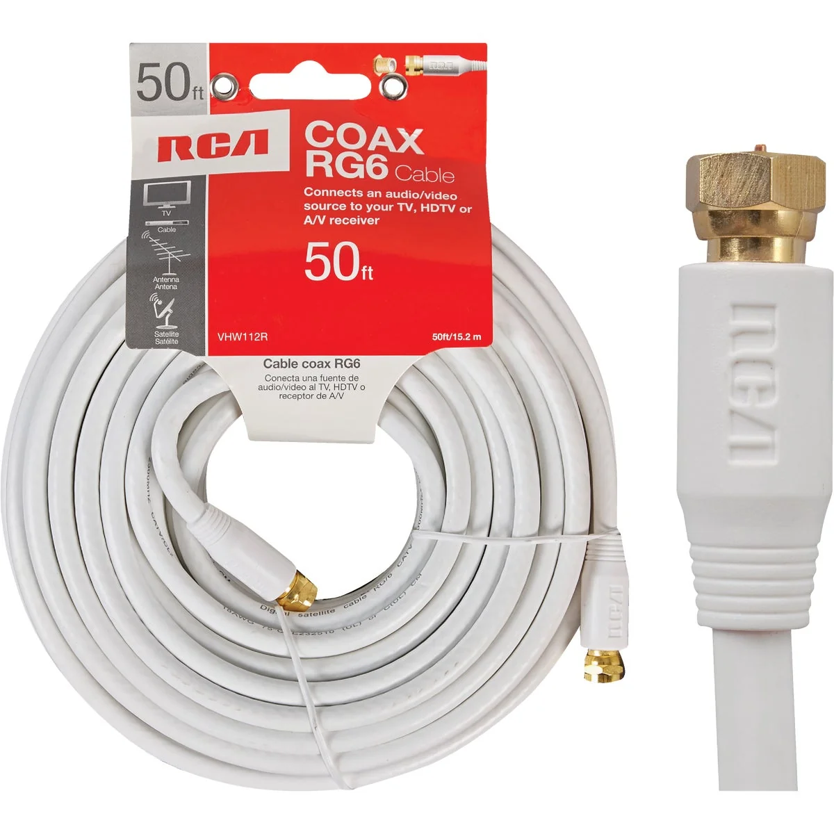 Versatile RCA 50 Ft. White Digital RG6 Coaxial Cable Next-Generation