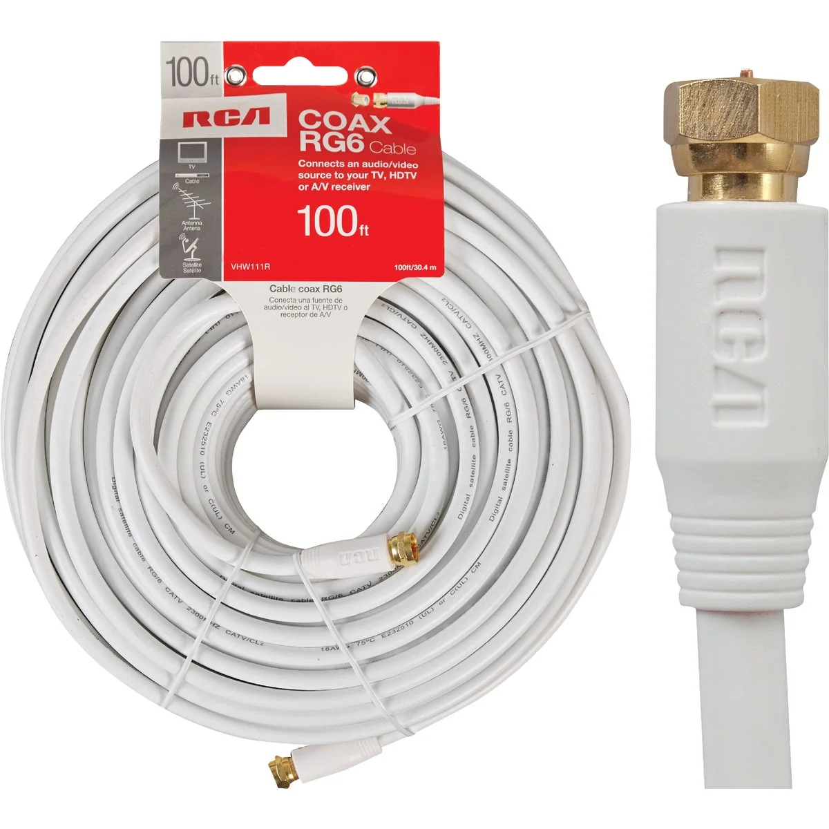 Functional RCA 100 Ft. White Digital RG6 Coaxial Cable Elegant