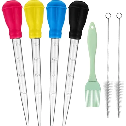 Expertly Made 7 Pcs Large Turkey Baster Set for Cooking with Basting Brush and Brush 7 Count Flexible