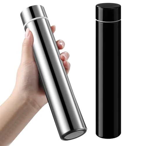 Easy-to-Use 2 Pack Silver Black Slim Stainless Steel Water Bottle 8.8 oz 2 Count Clean