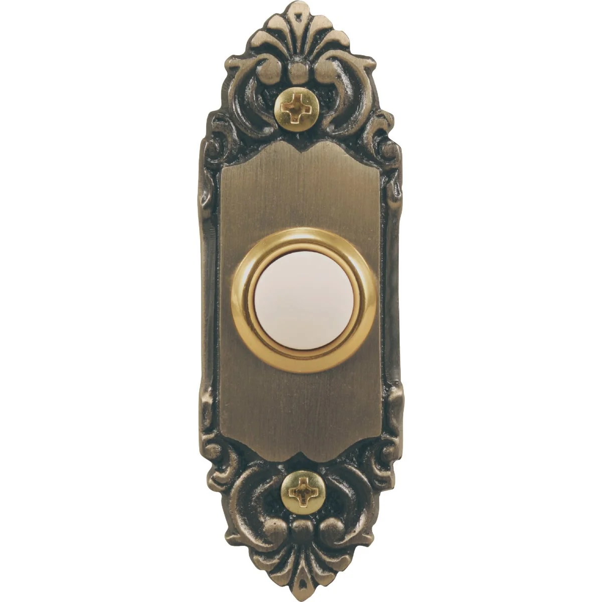 Traditional Heath Zenith Wired Antique Brass Fleur de Lis LED Lighted Doorbell Push-Button Artisan