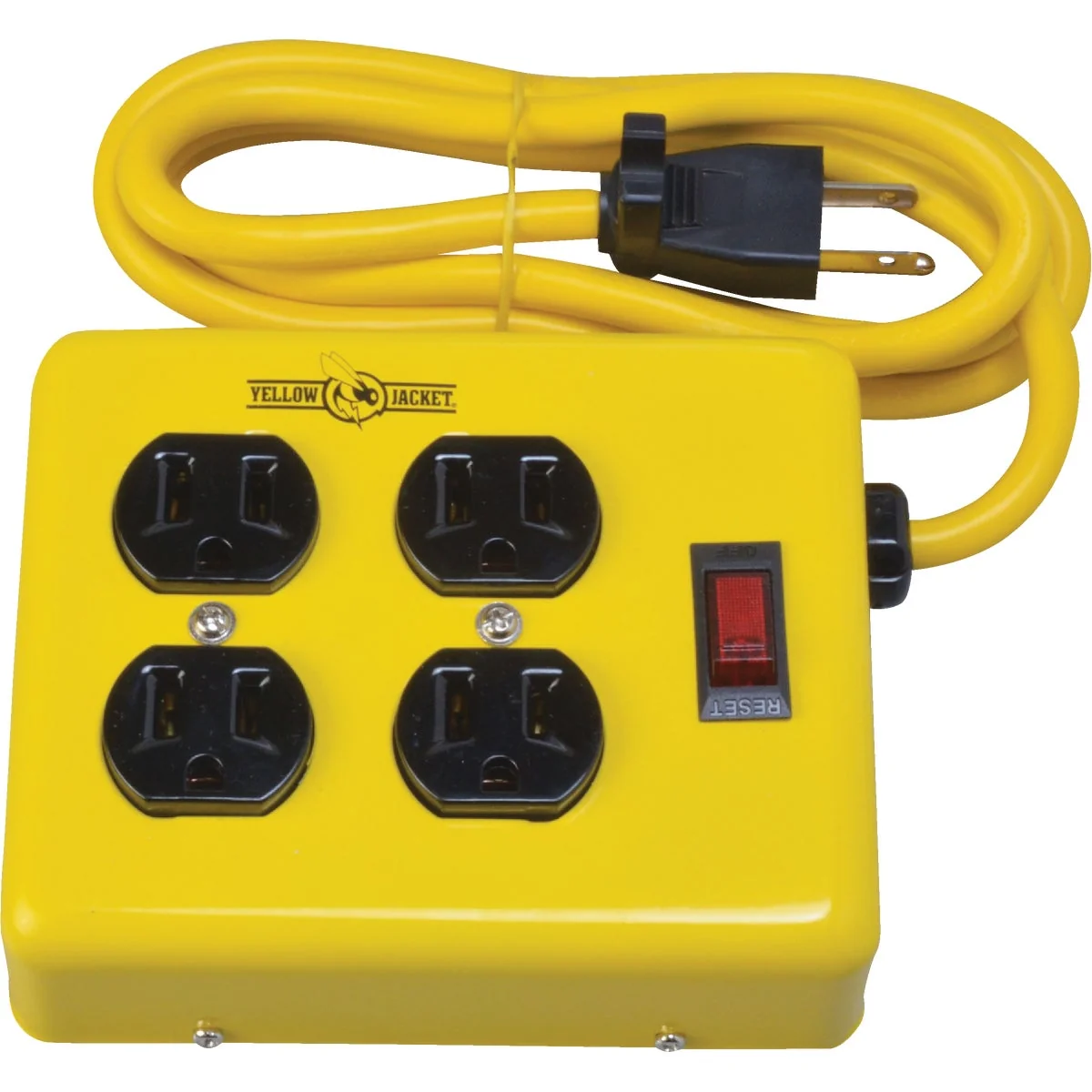 High-End Yellow Jacket 4-Outlet Yellow Metal Power Strip with 4 Ft. Cord Soft