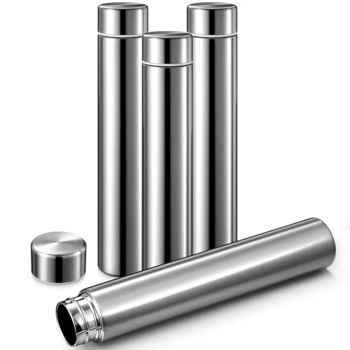 Official 4 Pack Silver Slim Stainless Steel Water Bottle 8.8 oz 4 Count Fine