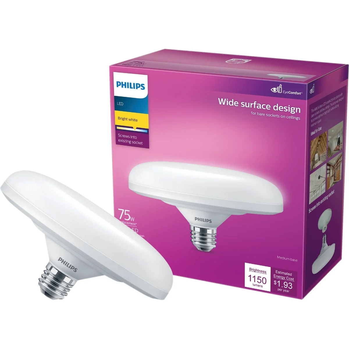 Official Philips 75W Equivalent Bright White Wide Surface Medium LED Floodlight Light Bulb Sophisticated