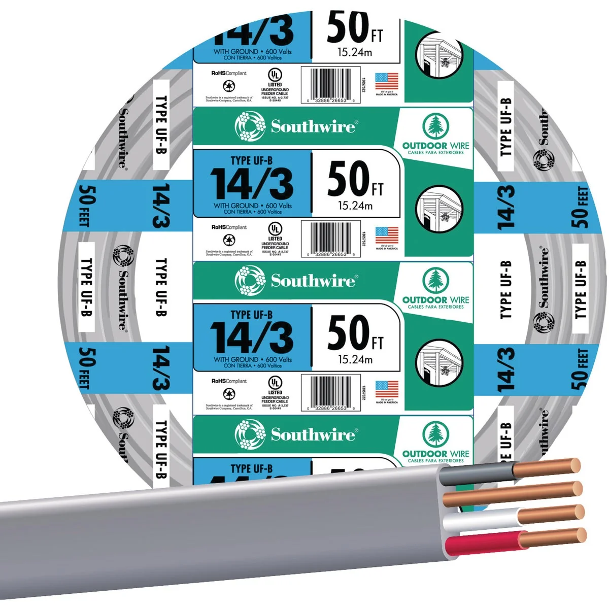 Next-Generation Southwire 50 Ft. 14 AWG 3-Conductor UFW G Electrical Wire Expertly Made