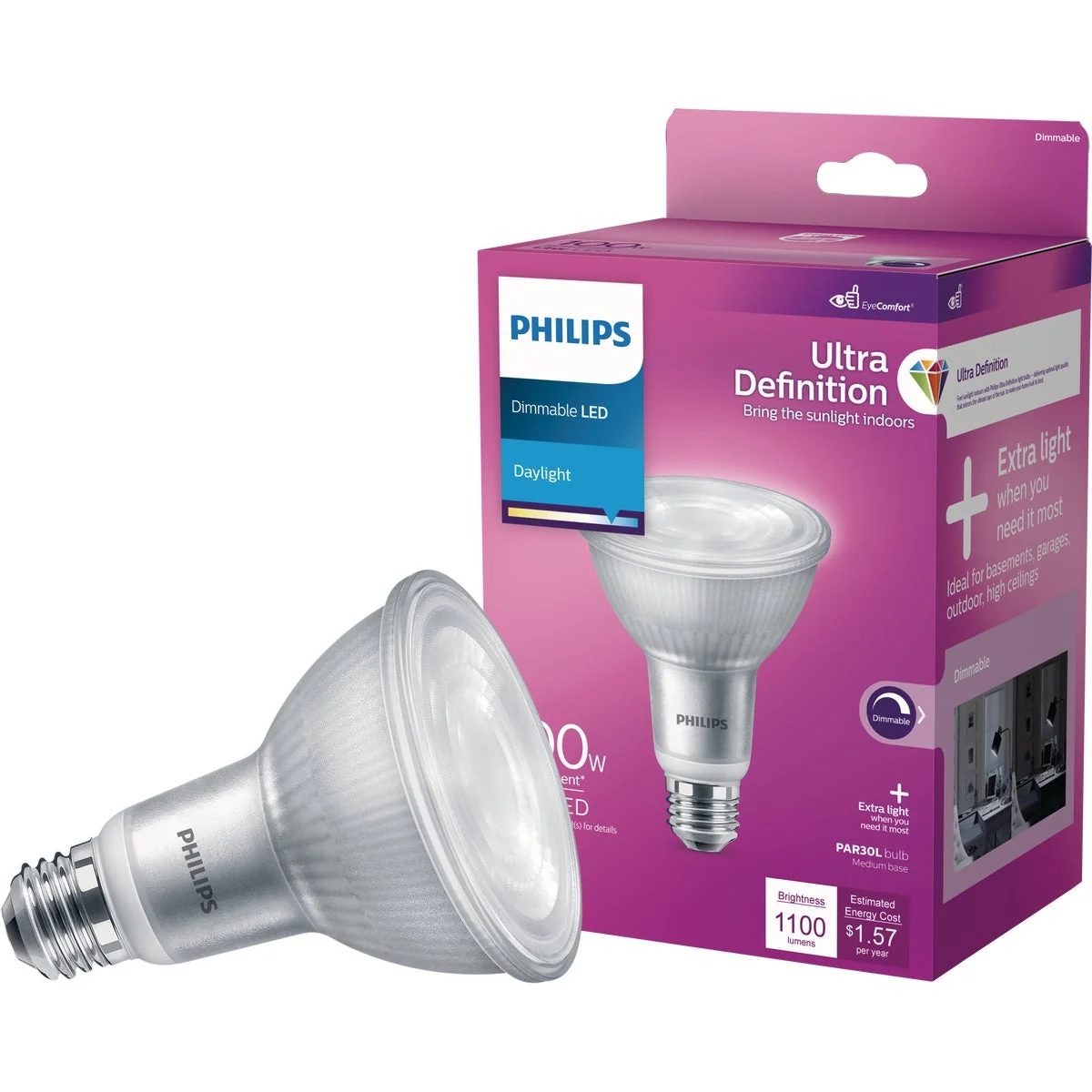 User-Friendly Philips Ultra Definition 100W Equivalent Daylight PAR30L Medium Dimmable LED Floodlight Light Bulb Exclusive