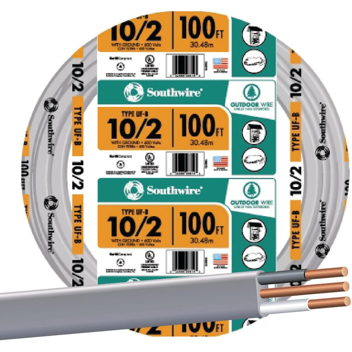 Soft Southwire 100 Ft. 10 AWG 2-Conductor UFW G Electrical Wire High-End