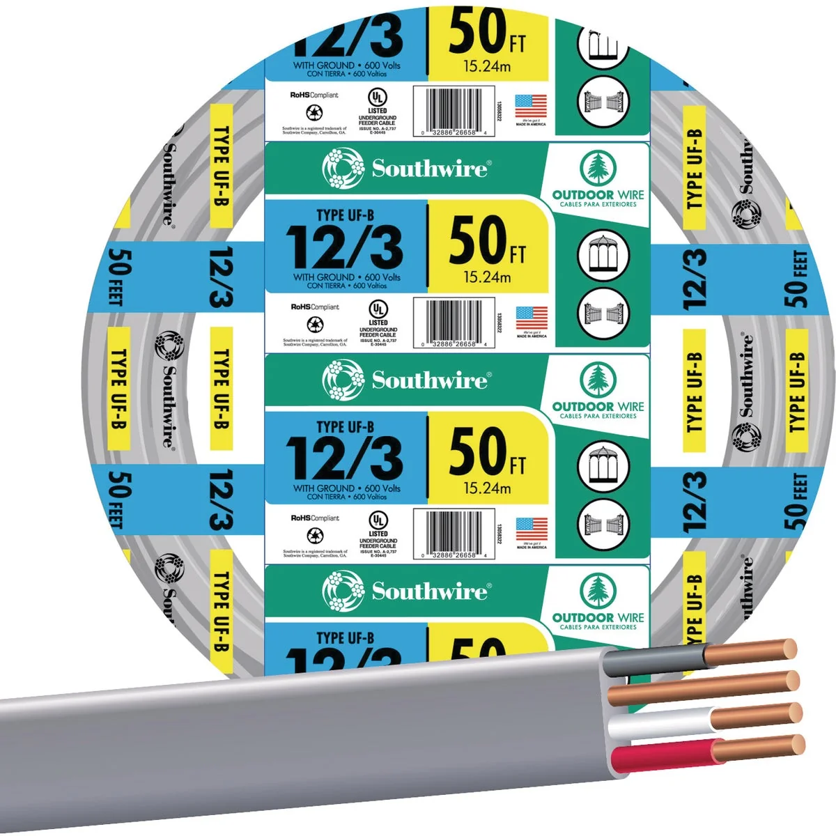 Verified Southwire 50 Ft. 12 AWG 3-Conductor UFW G Electrical Wire Functional