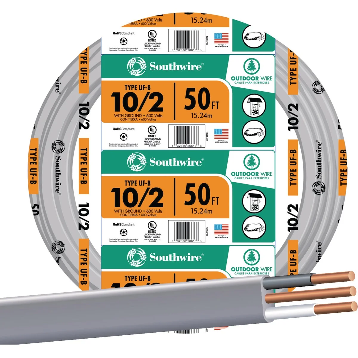 Luxury Southwire 50 Ft. 10 AWG 2-Conductor UFW G Electrical Wire Effective
