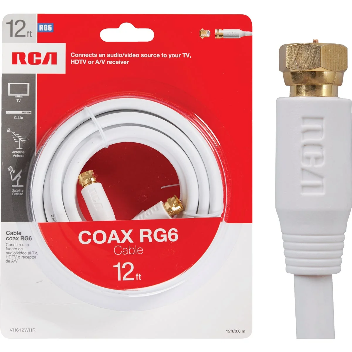 Elegant RCA 12 Ft. White Digital RG6 Coaxial Cable Soft
