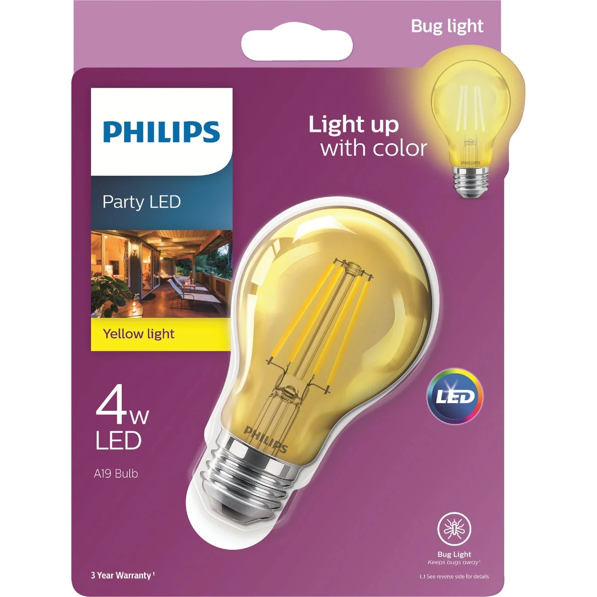 Unique Philips Yellow A19 Medium 4W Indoor Outdoor LED Decorative Party Light Bulb Trendy