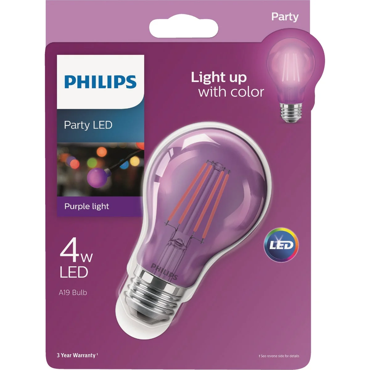 Fine Philips Purple A19 Medium 4W Indoor Outdoor LED Decorative Party Light Bulb Trusted