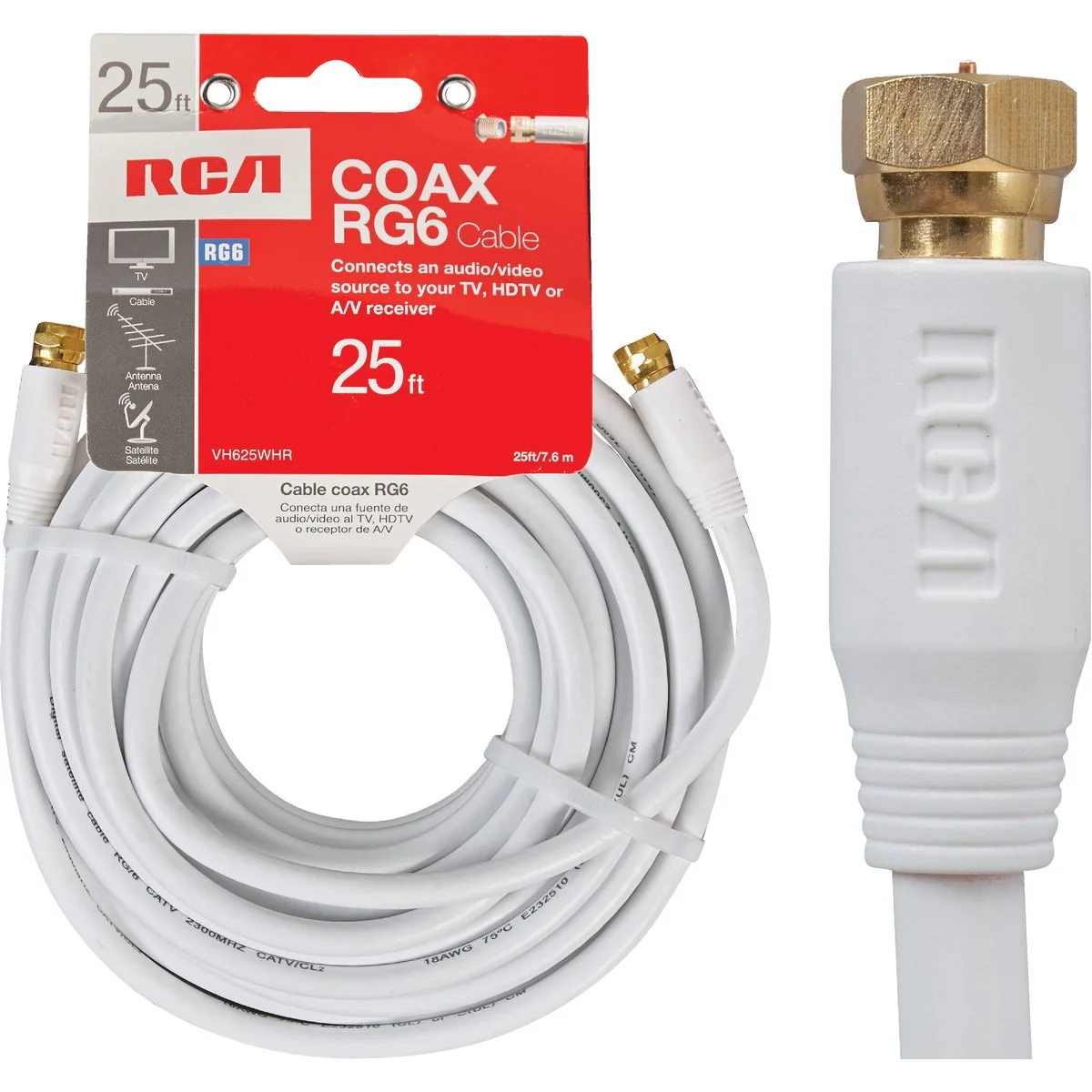 Sustainable RCA 25 Ft. White RG6 Coaxial Cable Authentic
