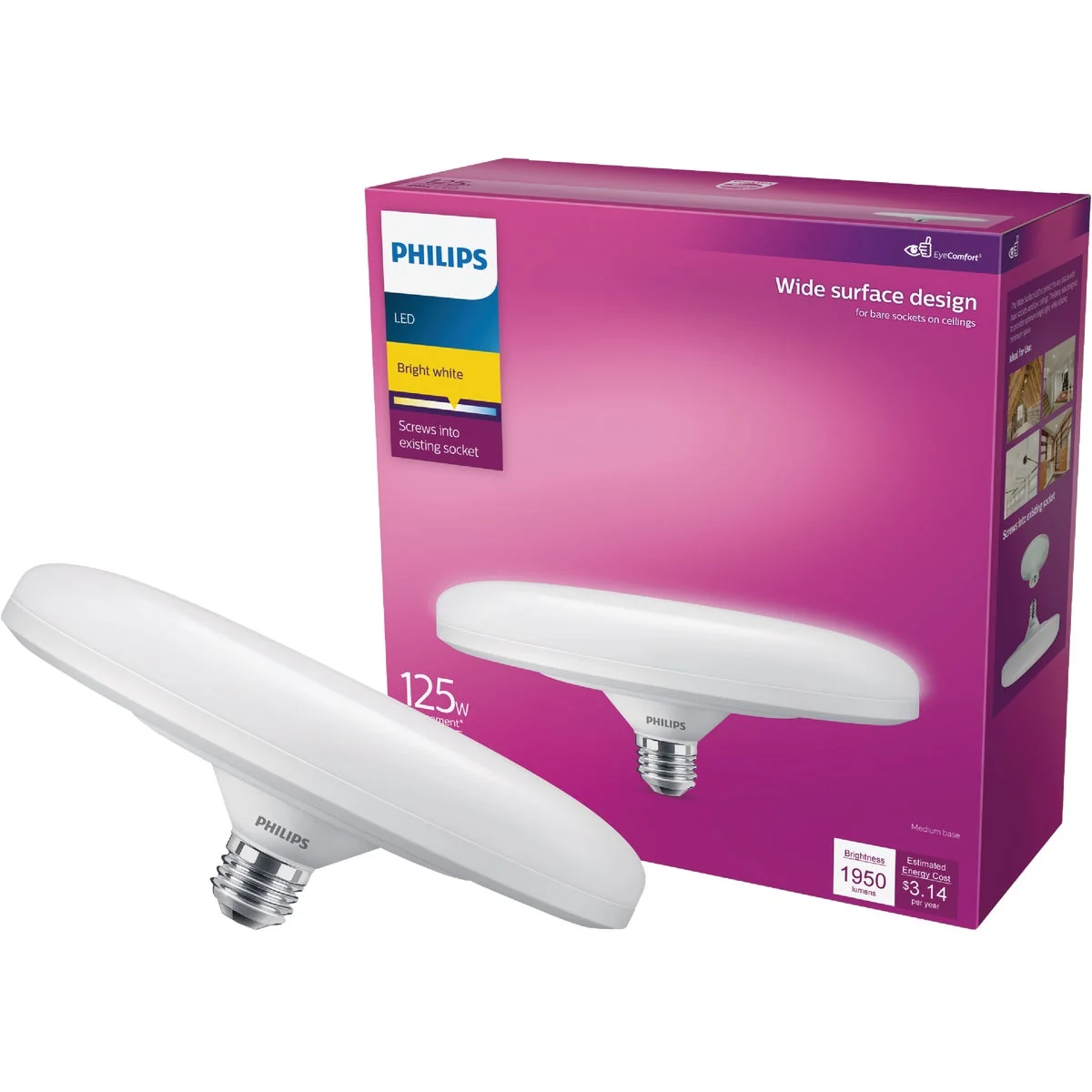 Natural Philips 125W Equivalent Bright White Wide Surface Medium LED Floodlight Light Bulb Clean