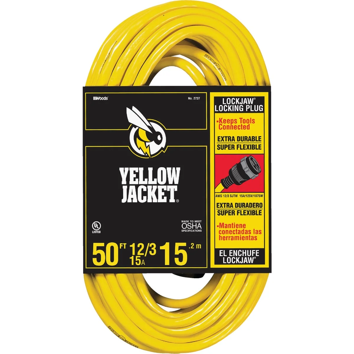 Fine Crafted Yellow Jacket Lockjaw 50 Ft. 12 3 Extension Cord Crafted