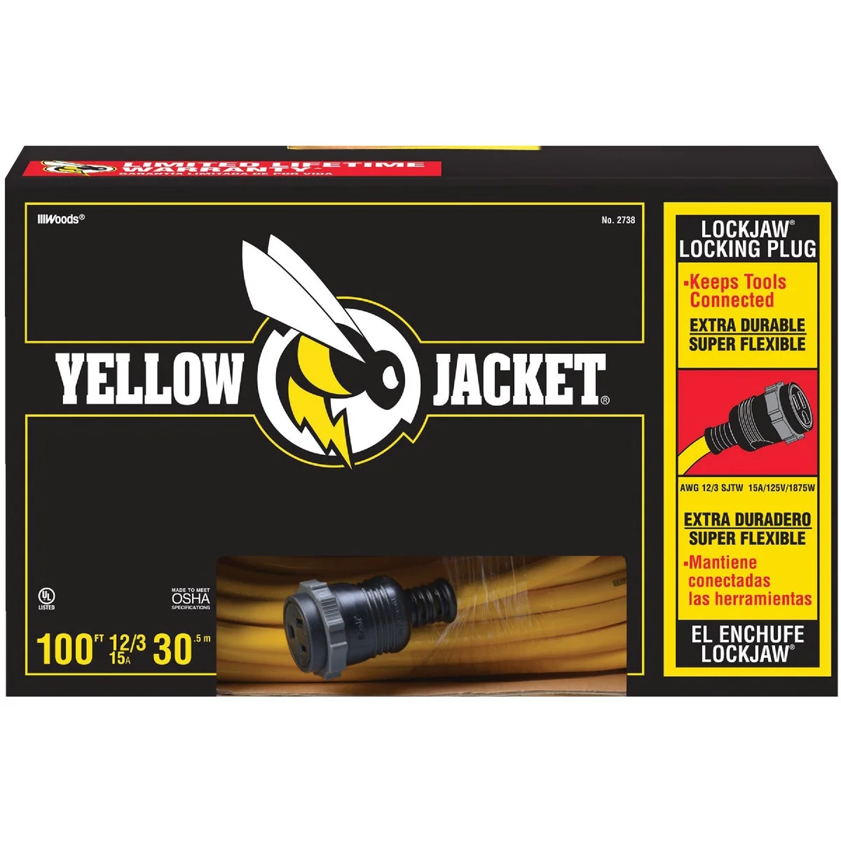 Original Yellow Jacket Lockjaw 100 Ft. 12 3 Extension Cord Reusable