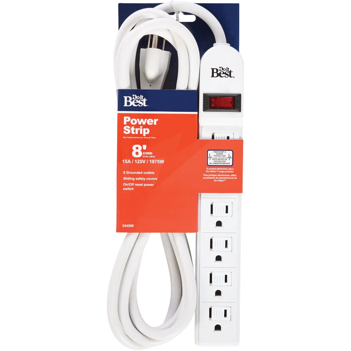 Sophisticated Do it Extra Reach 6-Outlet White Power Strip with 8 Ft. Cord Modern