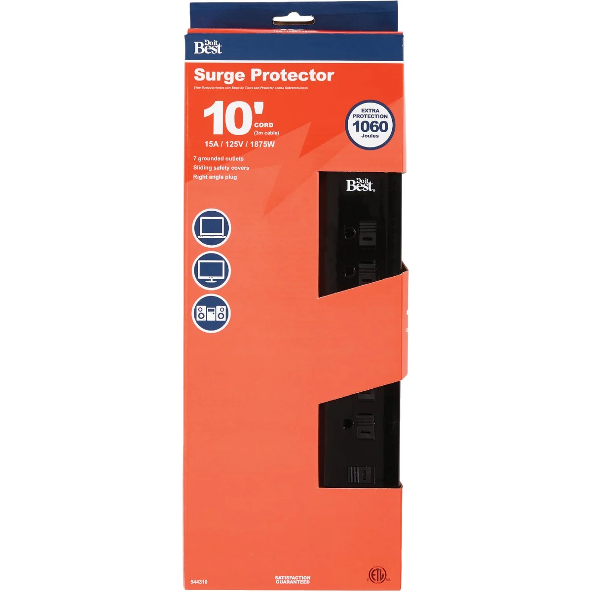 Functional Do it 7-Outlet 1060J Black Surge Protector with 10 Ft. Cord Innovative