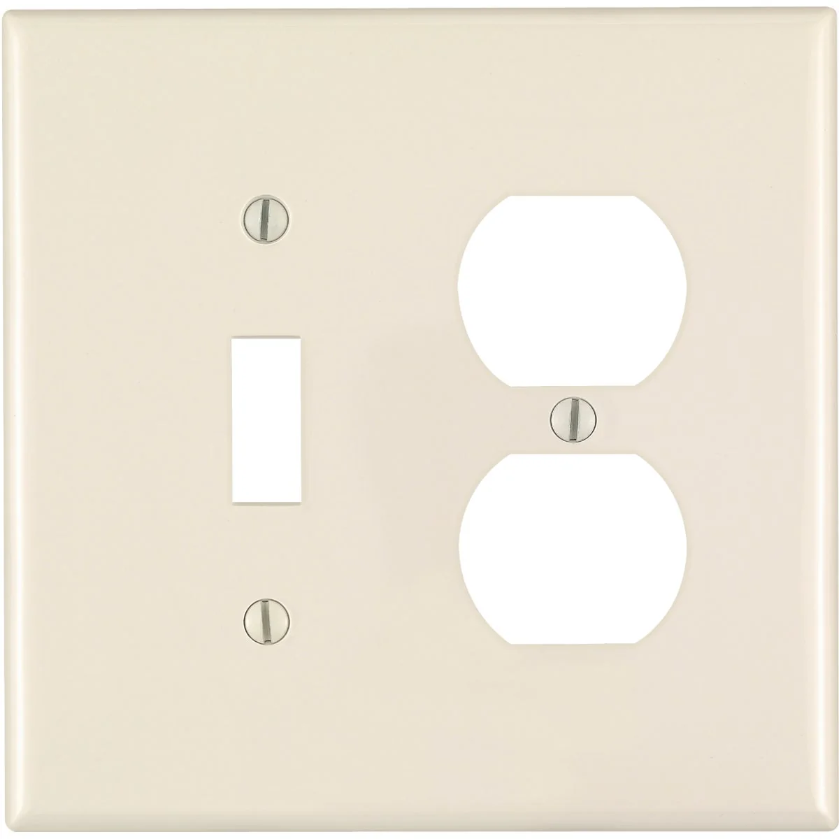 Stylish Leviton Mid-Way 2-Gang Thermoplastic Nylon Single Toggle Duplex Outlet Wall Plate Light Almond Outstanding