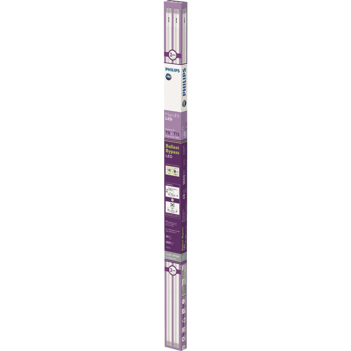 Stylish Philips Ballast Bypass 32W Equivalent 48 In. Cool White T8 Bi-Pin LED Tube Light Bulb 2-Pack Effective
