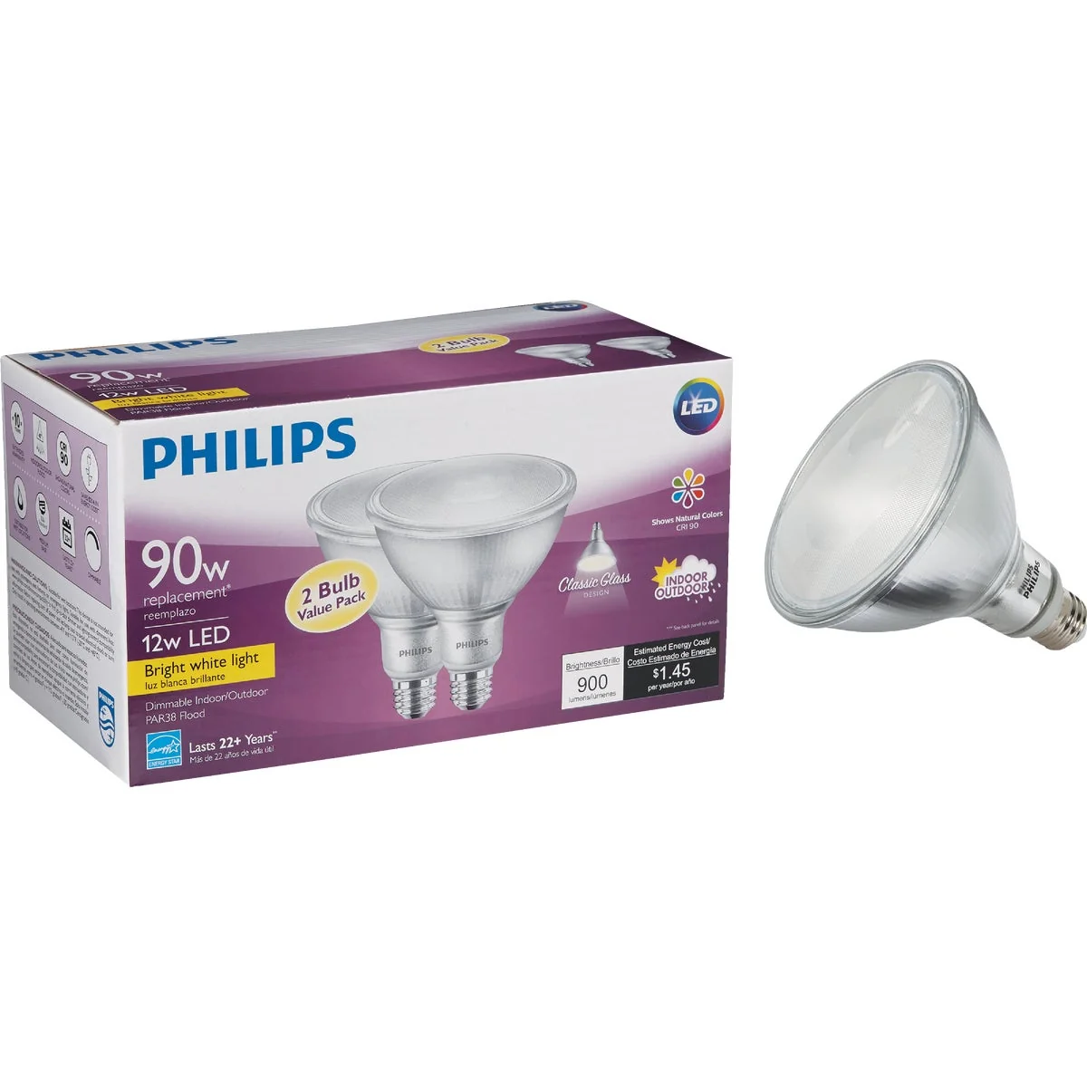 Efficient Philips 90W Equivalent Bright White PAR38 Medium Indoor Outdoor LED Floodlight Light Bulb 2-Pack Quality