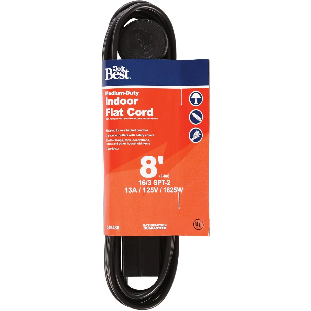 Efficient Do it 8 Ft. 16 3 Flat Plug Black Extension Cord Fine Crafted