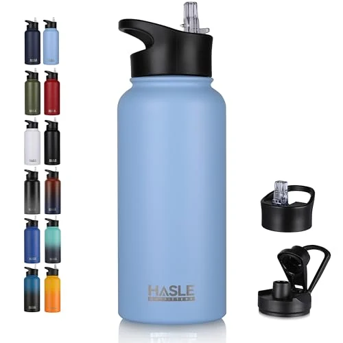 Sophisticated 32 oz Insulated Water Bottle Stainless Steel Double Walled Vacuum Sports Water Bottle with 2 Lids Traditional