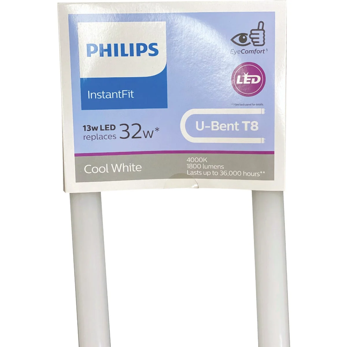 Convenient Philips InstantFit 32W Equivalent 24 In. Cool White T8 U-Bent Bi-Pin LED Tube Light Bulb Versatile