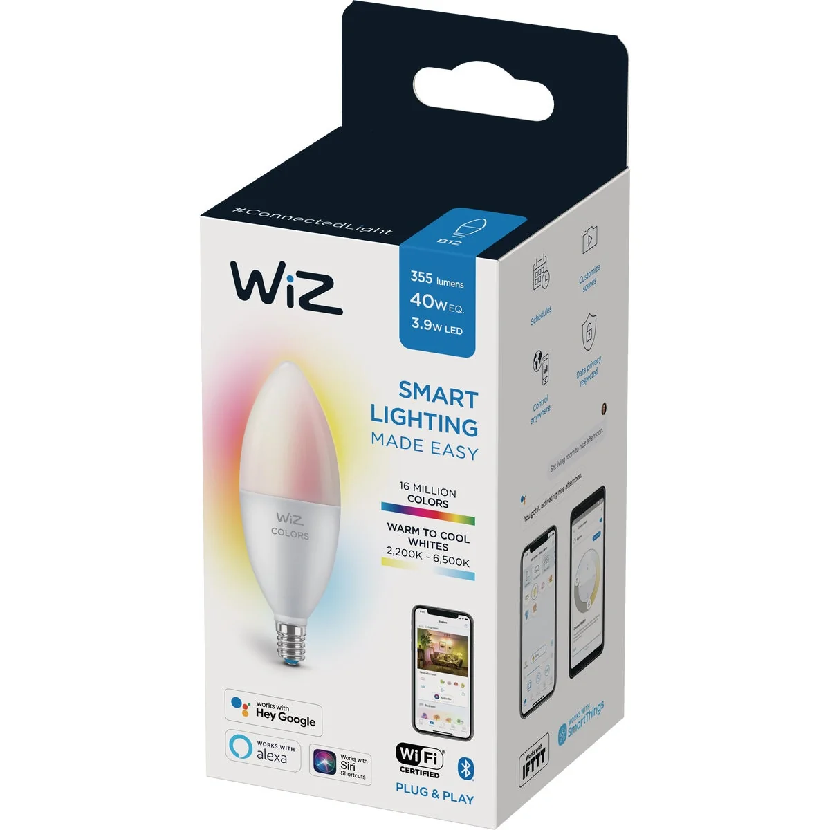 Contemporary Wiz 40W Equivalent Color Changing B12 Candelabra Dimmable Smart LED Decorative Light Bulb Sustainable