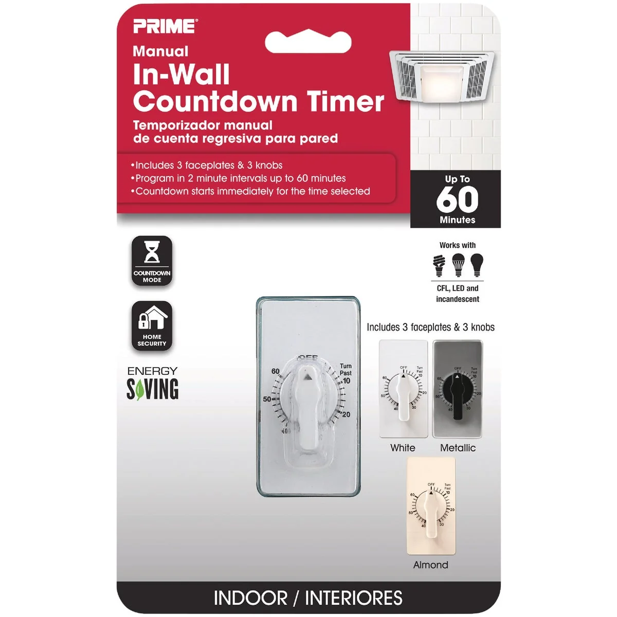 Reusable Prime 125V 60-Minute In-Wall Timer Minimalist